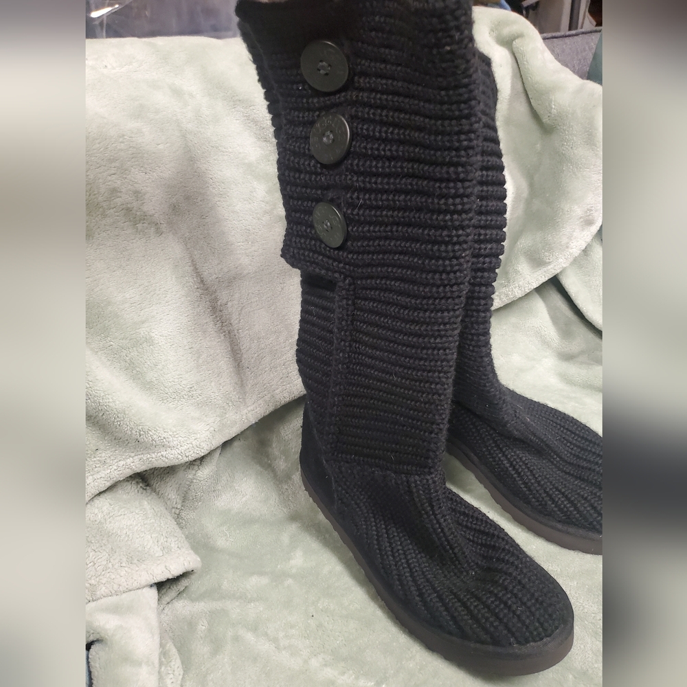 UGG Black Knit Boots with Button Detail